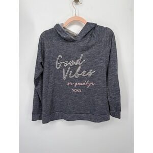 XOXO Hoodie Women XL Gray Good Vibes or Goodbye Graphic Lightweight Raglan